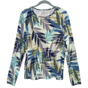 HANG TEN Women's Long Sleeve Floral Rashgaurd Swim Top UPF 50+ Mint Leaf M